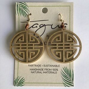 TAGUA Nut Medallion Earrings Asian-Style Matte Gold Open Work Lightweight NEW